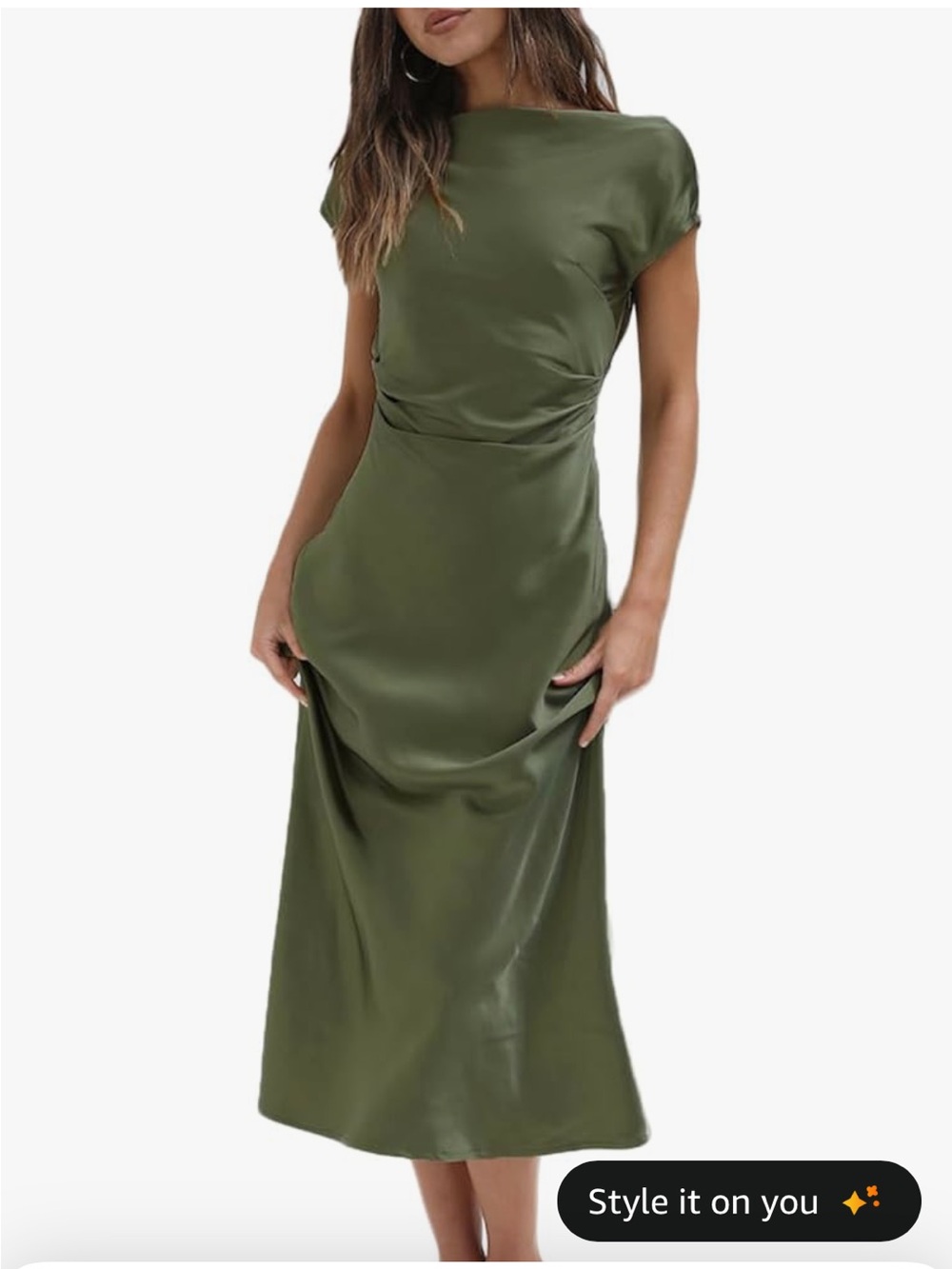 Olive Green Satin Midi Dress